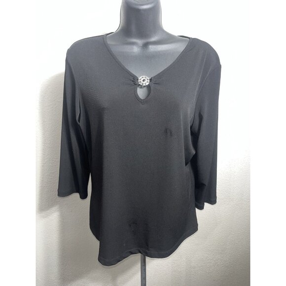 JM Collection Women Petite Medium Blouse Black Lightweight long sleeve - Picture 1 of 8
